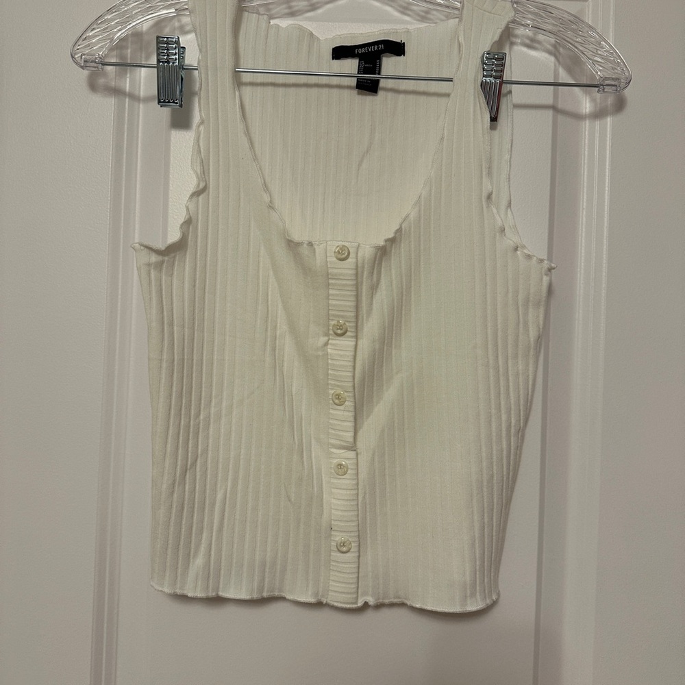 Forever 21 Cream Ribbed Button-Front Tank Top